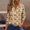 Damesmode Casual Halloween Print V-hals Korte Mouw Decoratieve Knop Driekwart Mouw T-shirt Top