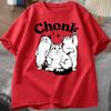 Ladies Casual Short Sleeved Tshirt with Cute Cartoon Cat Chonk Letter Print Fashionable Daily Ladies Tshirt