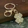 Trendy Exquisite Rhinestone Four-leaf Clover Keychain Lucky Luxury Metal Keyring For Women Bag Charms Key Holder Pendant