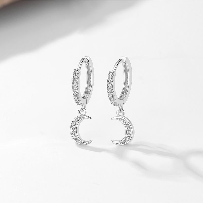 

S925 Sterling Silver Crescent Earrings - Elegant, Korean Style for Women платиновый