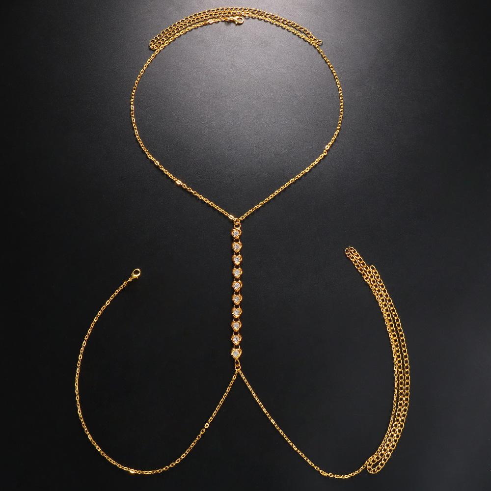 Sexy Rhinestone Chains Chest Chain Harness Waist Chain Breast Belly Body Jewelry Necklace For Women Party Clothing Accessories