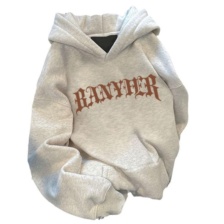 Men's Heavyweight 500G Fleece-Lined Letter Print Hoodie - Autumn/Winter Casual.