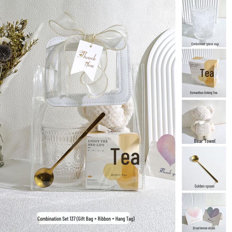 Festival Glassware Gift Sets Glass Cup + Tea + Bear Towel + Spoon