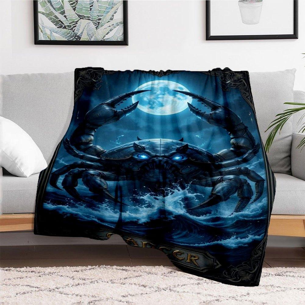 Zodiac Cancer Crab Moonlight Ocean Art Print PosterBlanket Flannel Throw Blanket for Sofa, Bed, Travel, Camping, Office, Couch, Chair
