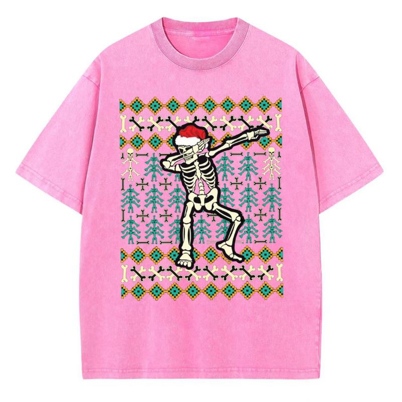 Skull Print Women's T-Shirt Y2K Unisex Style Oversized Washed Denim Short Sleeve Retro Trend Harajuku Top Men