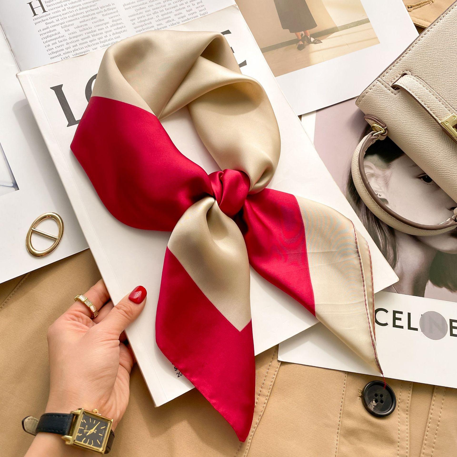 

Роскошный квадратный шелковый шарф с клетчатым принтом 2024 для женщин, хиджаб, резинки для волос, 70 см, шейный платок, женская атласная шаль, лента, повязка на голову