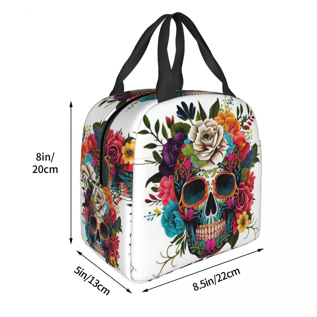 Skull Print Horror Skeleton Death Insulated Lunch Bag for Women Children Portable Food Boxes Thermal Lunch Box Tote