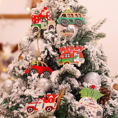 Christmas Wooden Hang Ornament Christmas Cars Aeolian Bells Pendant for Xmax Tree Decor Christmas Decoration 2023 Navidad Gift