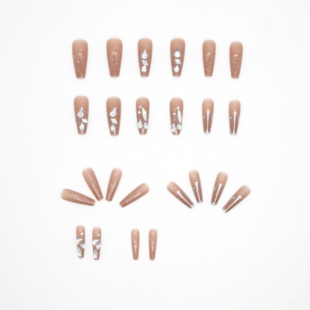 Artificial Nails Wearable False Nails Nude Color Diamond Long Shiny Nail Pieces Removable