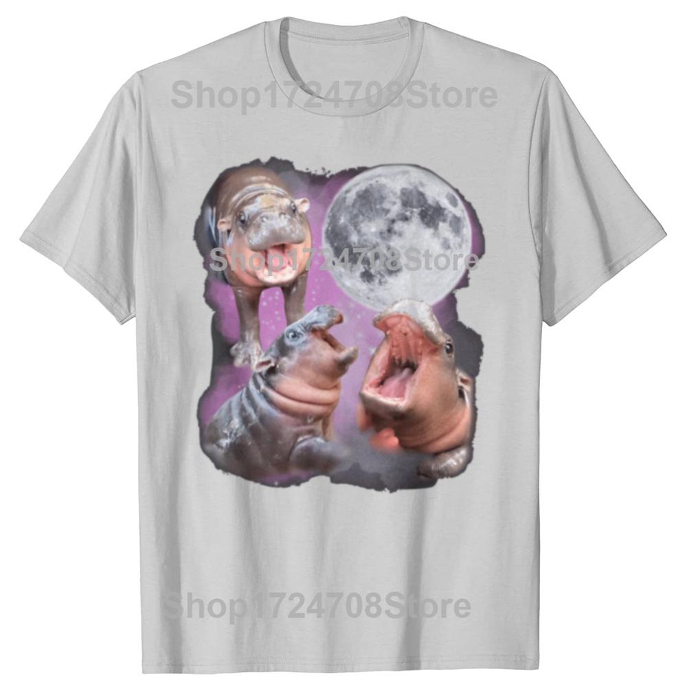 Funny Moo Deng With The Moon Graphic Tshirts Men Womens Fashion Casual Tshirt 100 Cotton Loose Oversized T Shirt