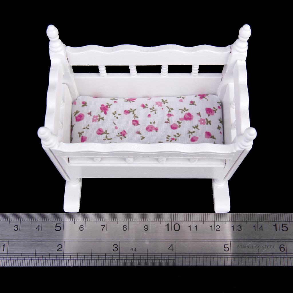 2x1/12 domek dla lalek białe drewniane meble łóżeczko dziecięce łóżko przedszkole kołyska Mini