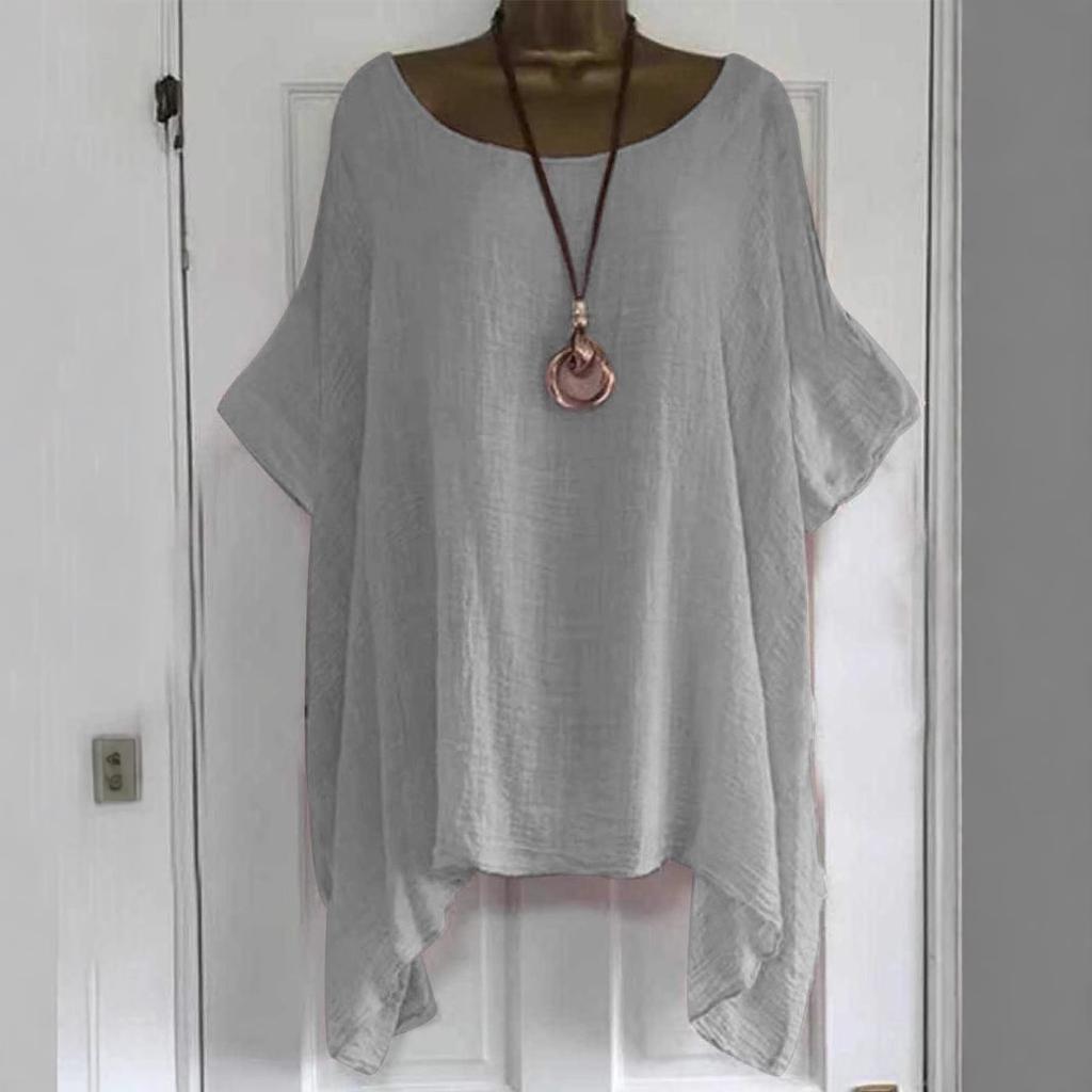 2025 Damska Letnia Nowa Moda Jednolity Kolor Nieregularny Damski T-shirt z Krótkim Rękawem