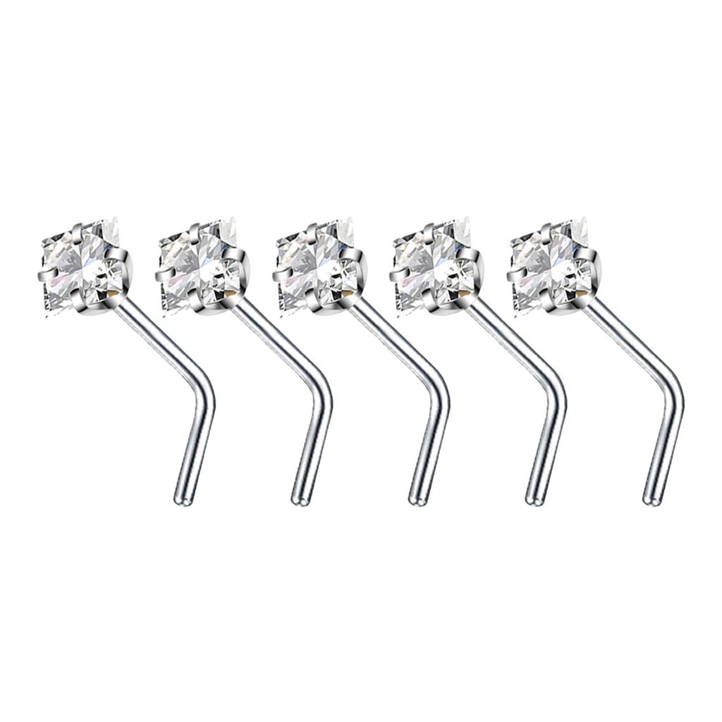 5Pcs Sturdy Alloy Nose Piercing Jewelry Set L Shape Studs and Hoops With CZ Designs Accessory for Stylish Look