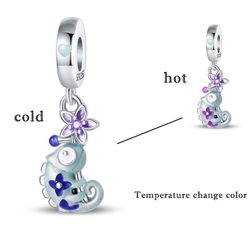 

925 Silver Charms Beads Temperature Change Color Elephant Chameleon Butterfly Charms Fine DIY Jewelry Gifts