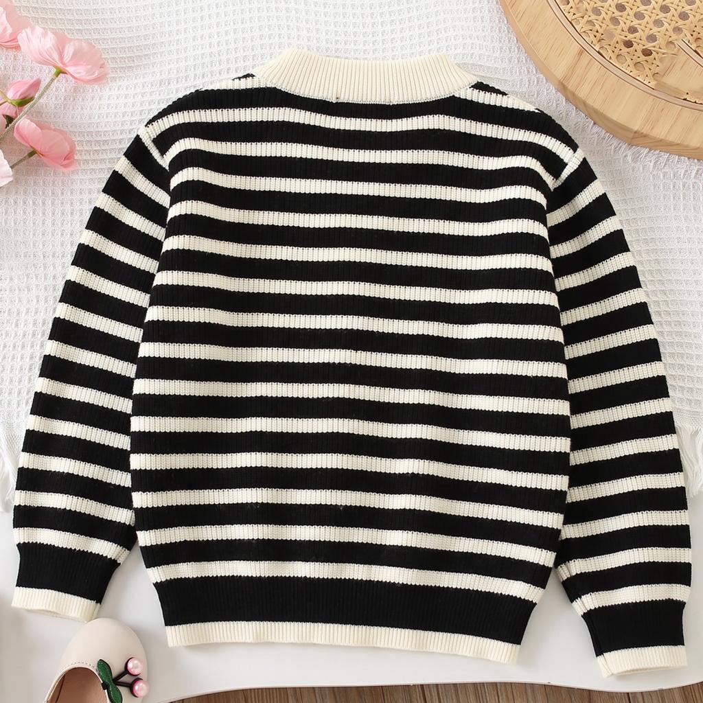 Gestreifter Strick-Cardigan für Mädchen, Pullover mit langen Ärmeln