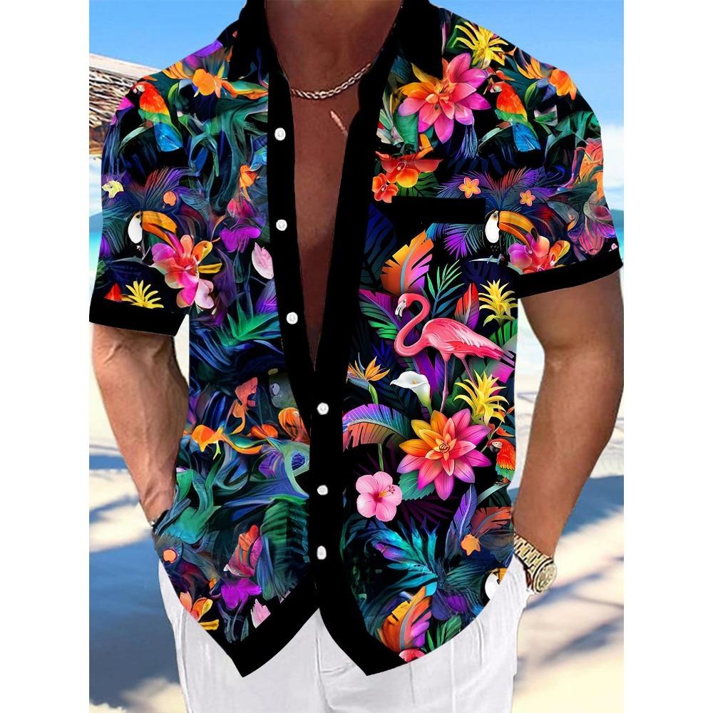 Nuova Camicia da Uomo Hawaii Primavera/Estate Moda Tempo Libero Passeggiata in Città Turista Spiaggia Stampata Completamente Aperta Manica Corta Bottoni, Spedizione Rapida
