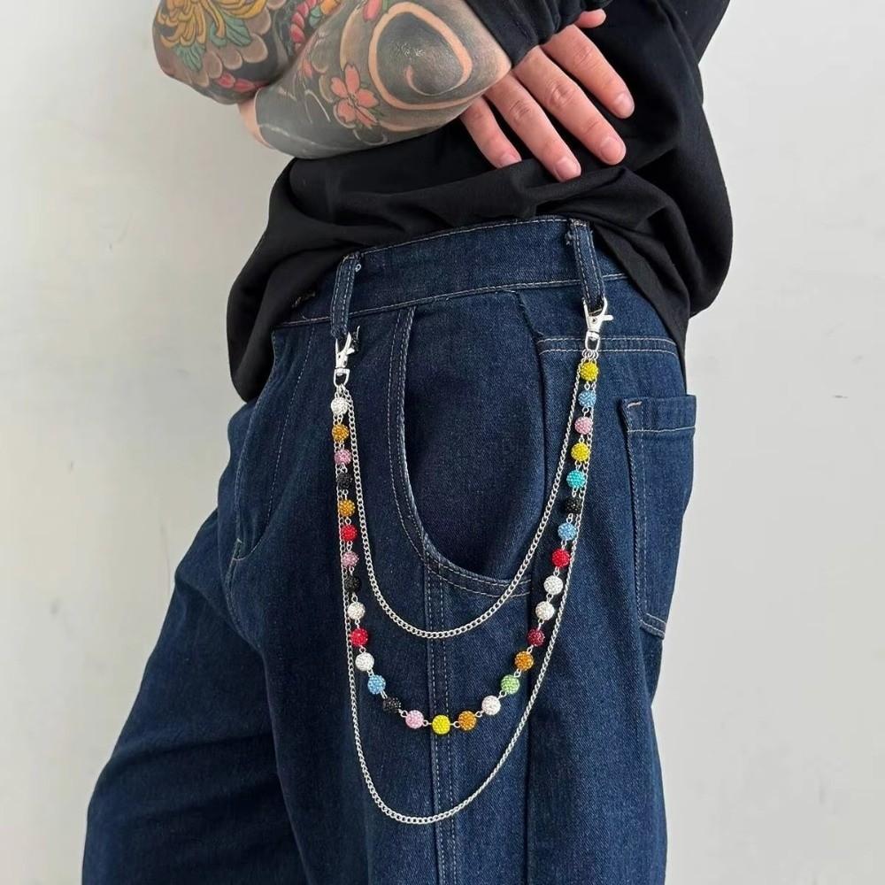 Beaded Design Waist Chain Belt Colorful Rhinestone Jeans Pants Chain Bag Pants Chain For Men Gift