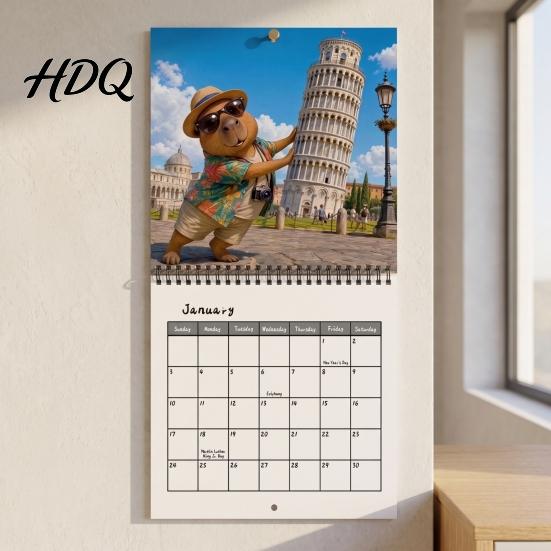 Cute Desk Accessory 2027 Wall Calendar Animal Theme 12 Monthly Planner Jan. Thick Coated Paper Stationery -Dec. Hanging Calendar with Spiral Binding
