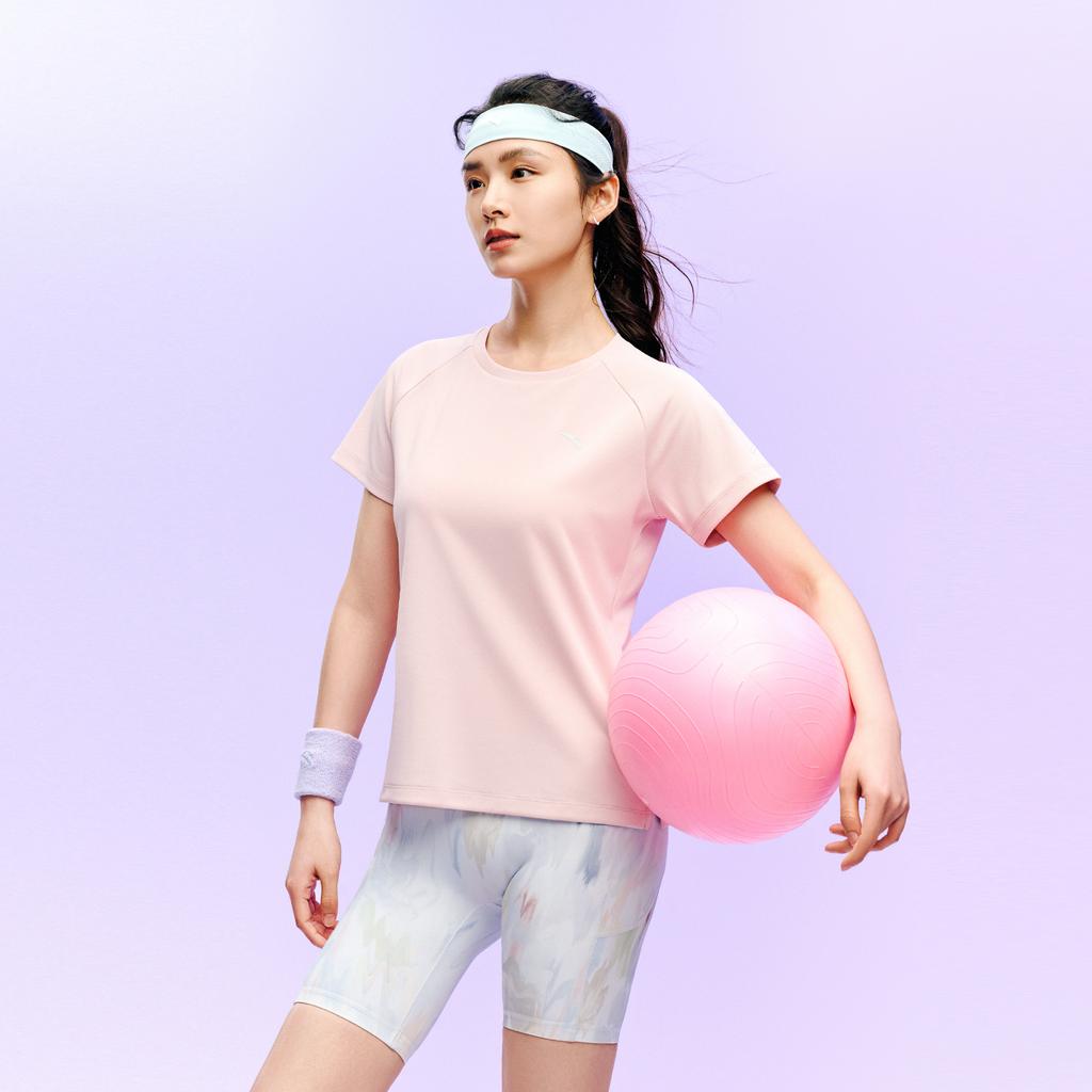 Anta Training Short Sleeve Quick Dry Knitted Top Summer T-Shirt Women tops Soft-Pink 962627116-6