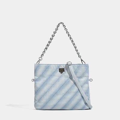Korean Style Chain Twill Folding Tote Bag New Women's Bag Casual Commuting Large Capacity Denim Bag Crossbody Single Shoulder