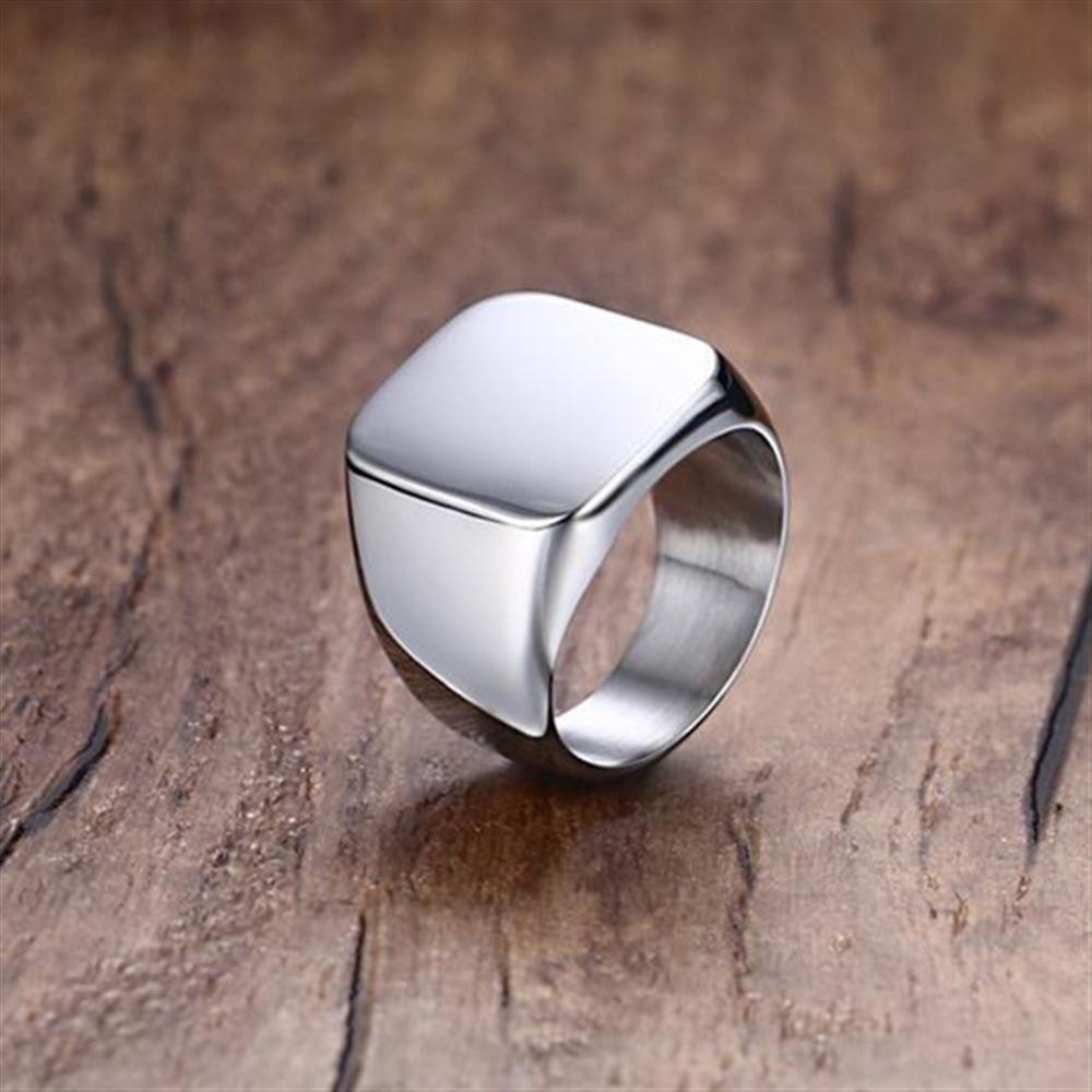 Fashion Men Black Smooth Stainless Steel Rings Glossy Signet Square Finge Rings Hiphop Punk Male Wedding Party Jewelry