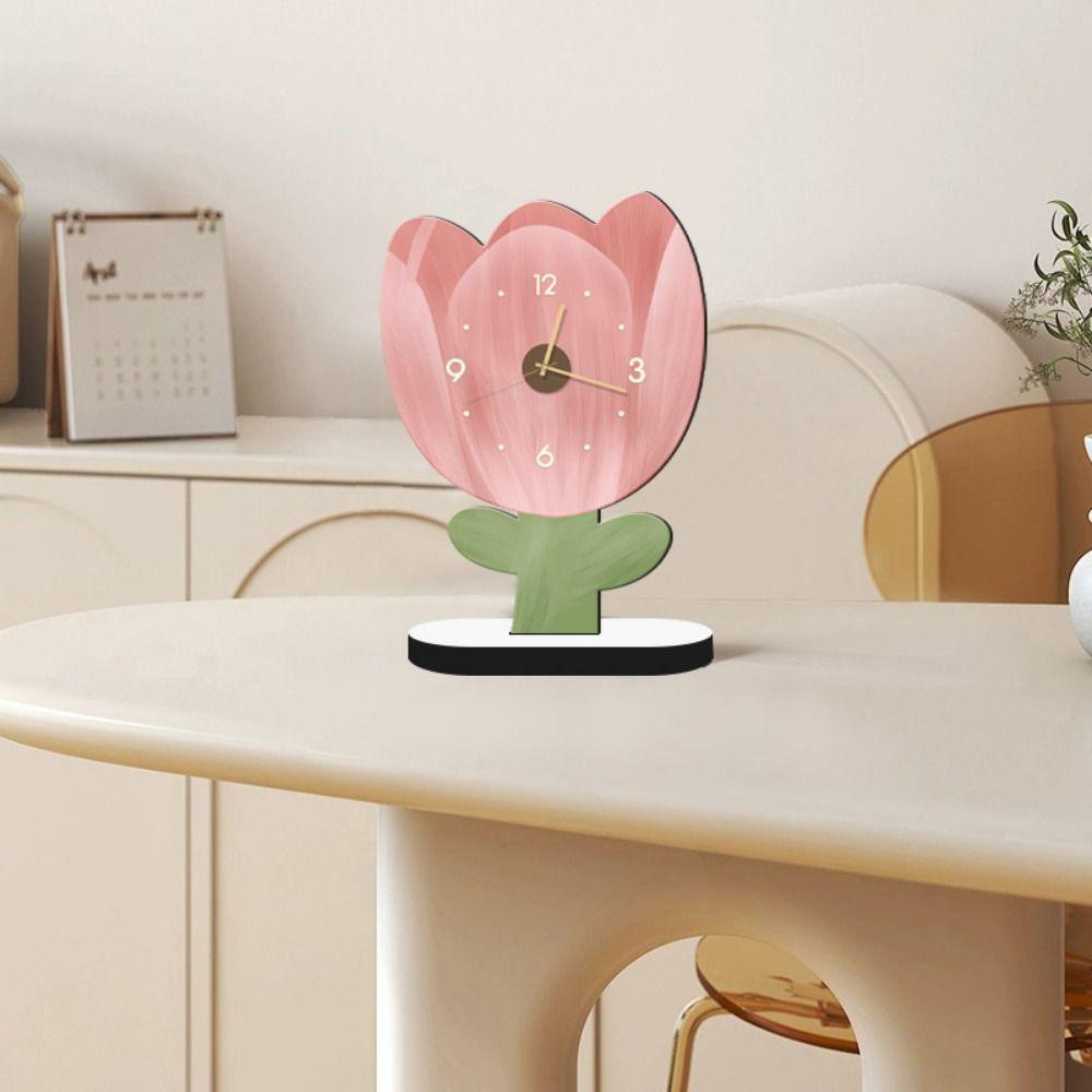 Unique Floral Tabletop Clock High-end Cartoon Mute Clock Modern Flower Display Clock Study