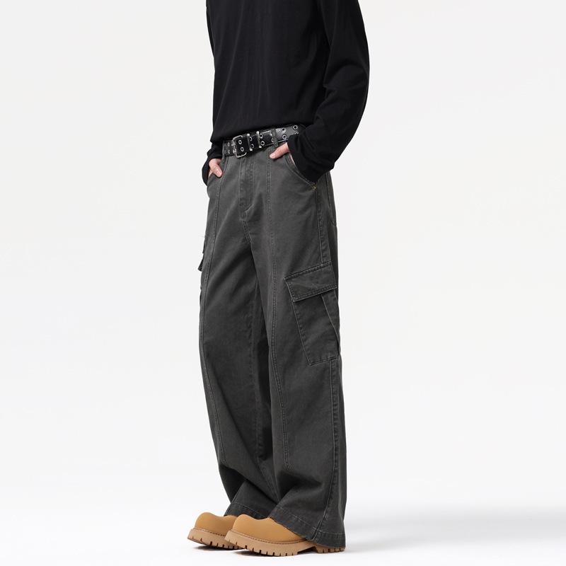 Autumn Men's #American Retro Multi-Pocket Men's and Women's Overalls High Street Casual Pants Loose Wide Leg Straight Pants
