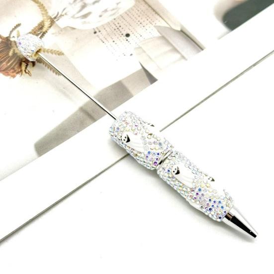 Rhinestone Writing Pen Beadable Pen, Glitter Plastic Beaded Halloween Pumpkin Ghost Skull Decorative Gel Ink for DIY Craft Making, School Office
