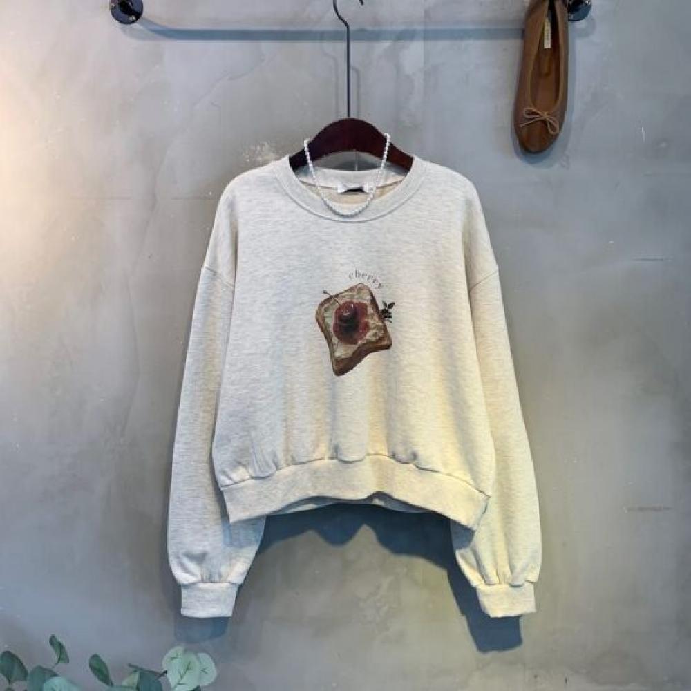 C S In The Room Semi Crop Long Sleeve SweatShirt Cherry prInt 2ColorS