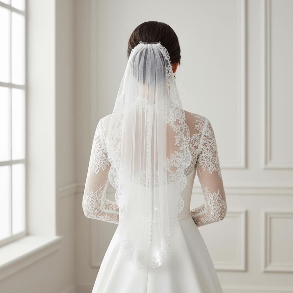Scalloped Lace Bridal Veil Flower Embroidery Marriage Headwear Wedding Headpiece Beach Vacation