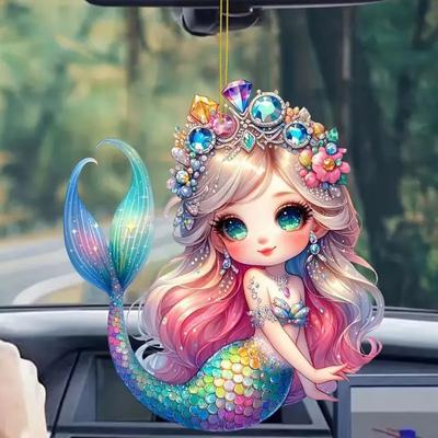 New Acrylic Flat Mermaid Fresh Girl Car Pendant Pendant Backpack Keychain Pendant