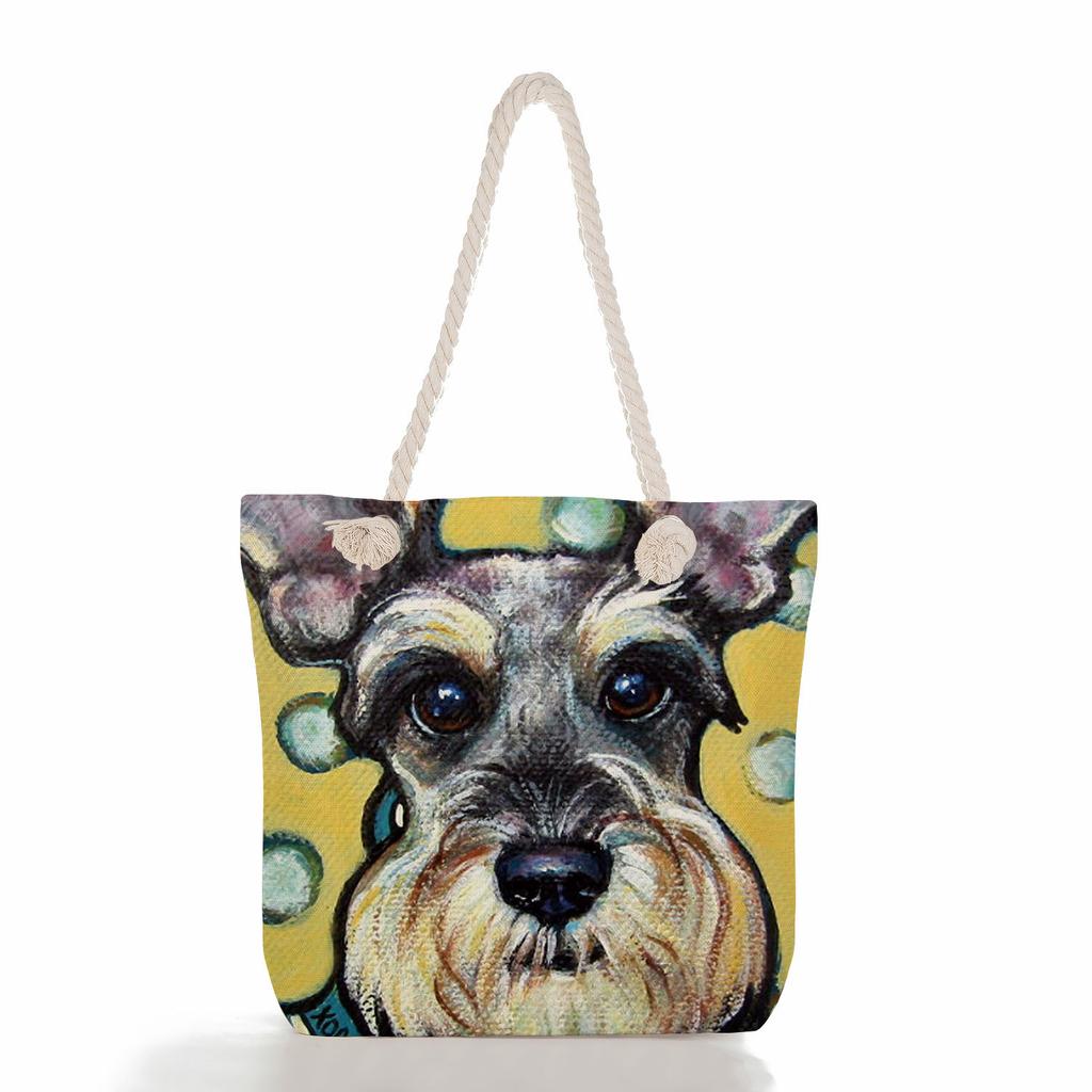 Multifunctional Dog Printed Thick Rope Shoulder Beach Bag Casual Large Capacity Handbag 7598 CLE