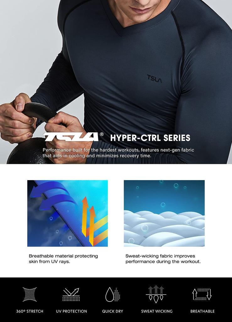 Tesla Compression UV Compression Sports Sports Base Men's Wear, V-Neck, Protection, Sweat-Wicking, Quick-Drying, Shirt, Undershirt, Running, Training,