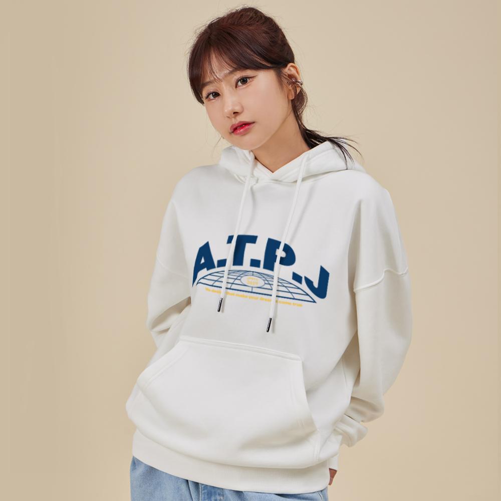 Earth Logo Oversized Wide Shoulder Hoodie_White