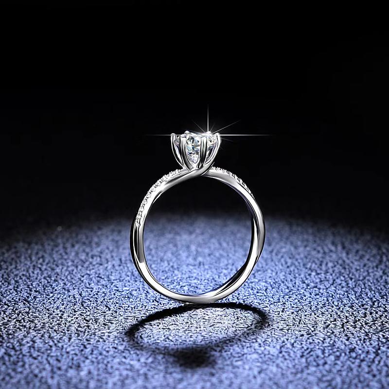 Fashion D Color Real Moissanite Diamond Ring S925 Sterling Silver Six Prong Fine Jewelry Wedding Gift for Women