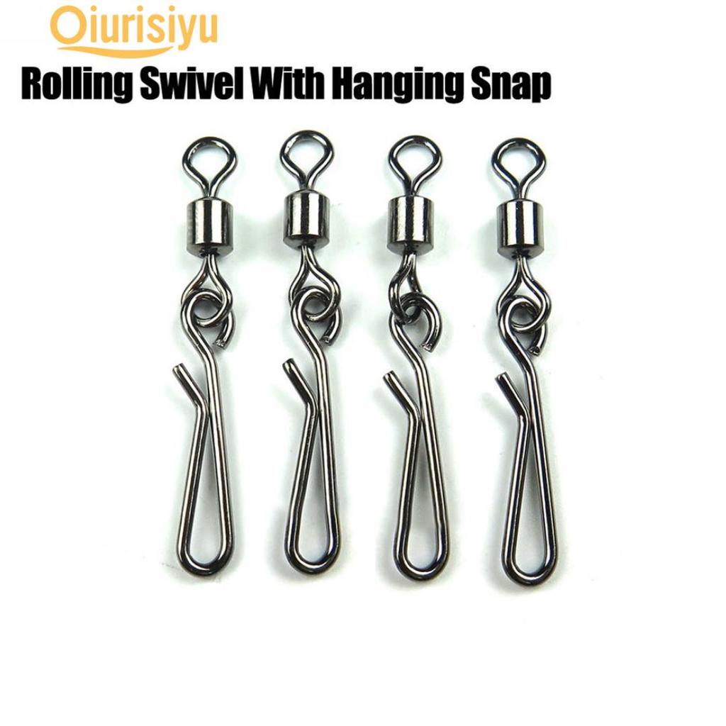 50pcs Rolling swivel with hanging snap fishing tackle fishhooks connector ~