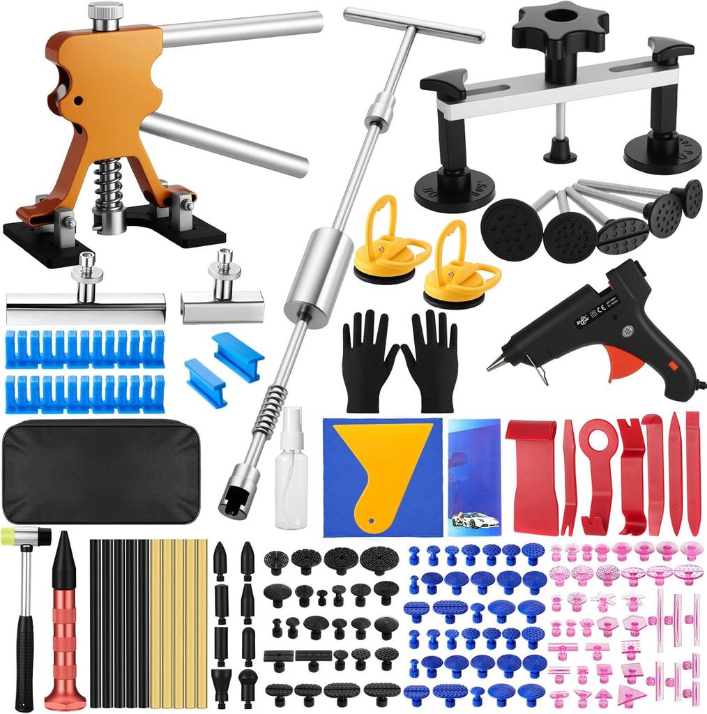 Car Dent Puller Kit, 45Pcs Paintless Dent Removal Tools with Adjustable Lifter & Bridge Puller for Car, Refrigerator Door Repair