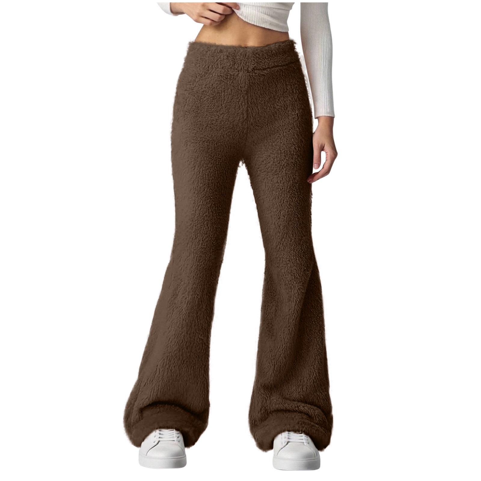 

2025 Women s Wide-Leg Warm Plush Elastic Waist Pants S темно-коричневого кольору