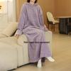 Women’s Hooded Cable Knit Pajama Set - Solid Color, Thick Coral Fleece, Plus Velvet, Cute Long Bathrobe, Perfect for Autumn and Winter