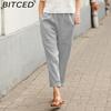 BITCED Women Summer Solid Color Double Pocket Trousers Loose Long Pants Female Cotton Linen Pants