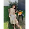 French Elegant Neck Dress Women's Summer New Retro Loose Floral Printing Temperament Medium and Long Skirt Chic