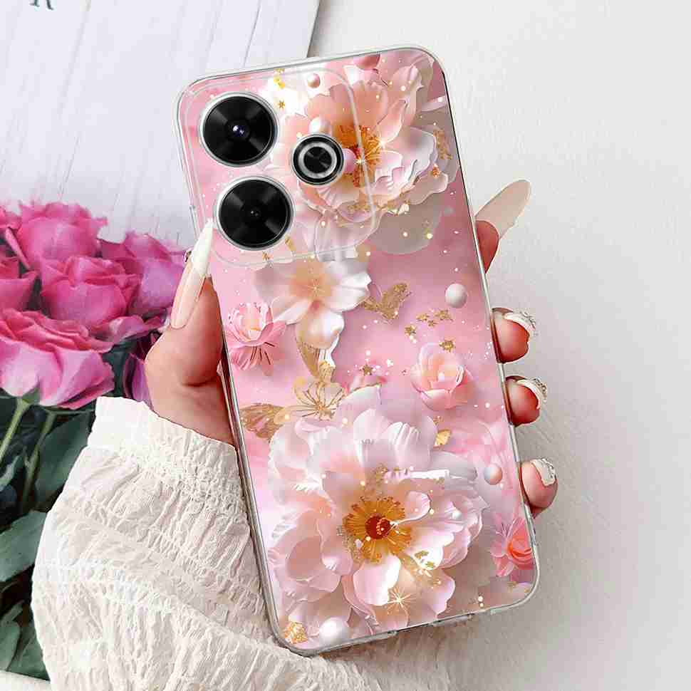 For Xiaomi Redmi 13 4G Case Fashion Girl Flower Silicone Soft TPU Shockproof Cover Coque For Redmi13 redemi13 Bumper Phone Case