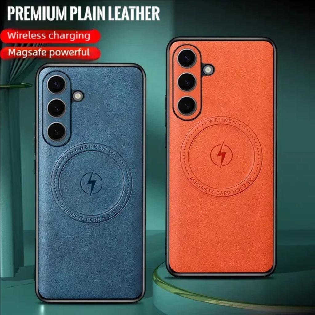 New Magnetic Leather Case For Samsung Galaxy S25 Ultra Plus Wireless Charging Phone Cover For Samsung S24 S23 S22 S21 Ultra Plus