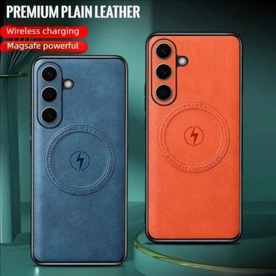 New Magnetic Leather Case For Samsung Galaxy S25 Ultra Plus Wireless Charging Phone Cover For Samsung S24 S23 S22 S21 Ultra Plus
