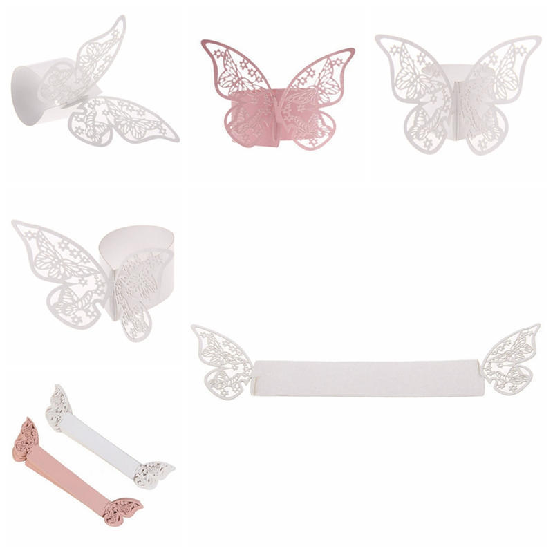 50PCS Butterfly Napkin Ring Paper Holder Table Party Wedding Favors Banquet