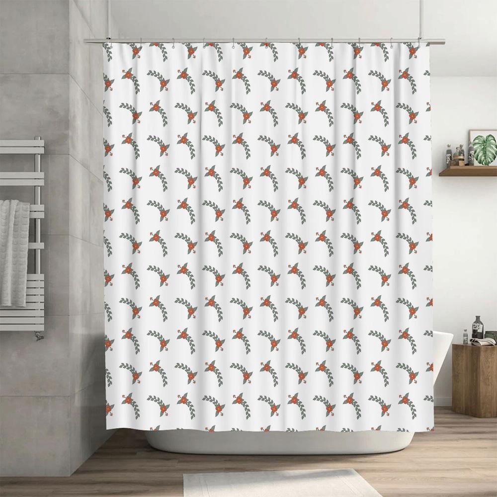Stilvoller Blumenprint Duschvorhang Moderne Heimdekoration für Badezimmer Wasserdichtes Gewebe mit Haken im Lieferumfang enthalten (Weiß)