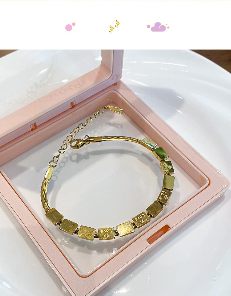 Women's Gold Small Square Beaded Titanium & Stainless Steel Bracelet