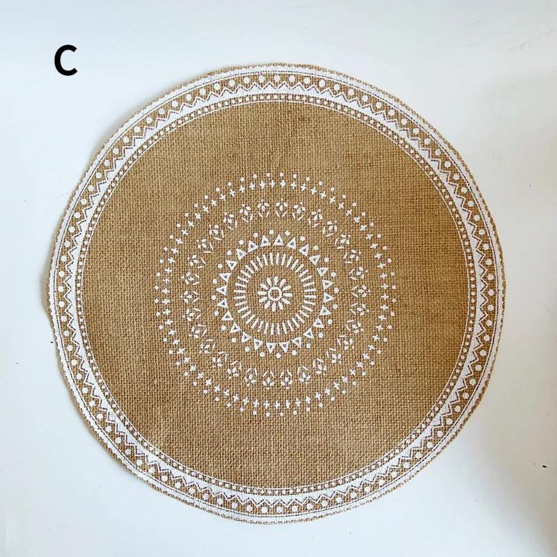 1PC Round Flower Print Table Placemat Nordic Style Non-slip Placemat Heat Insulation Furniture Decoration Mat Coffee Cup Mats LS