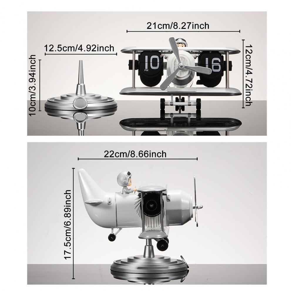 Table Clock Alarm Clock Retro Airplane Clock with Auto Mechanism for Home Office Battery Powered Silent Digital Desk