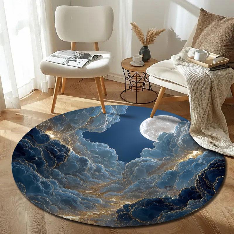 Elegant Round Cat Multicolor Carpet, Non-Slip Floor Mat for Living Room